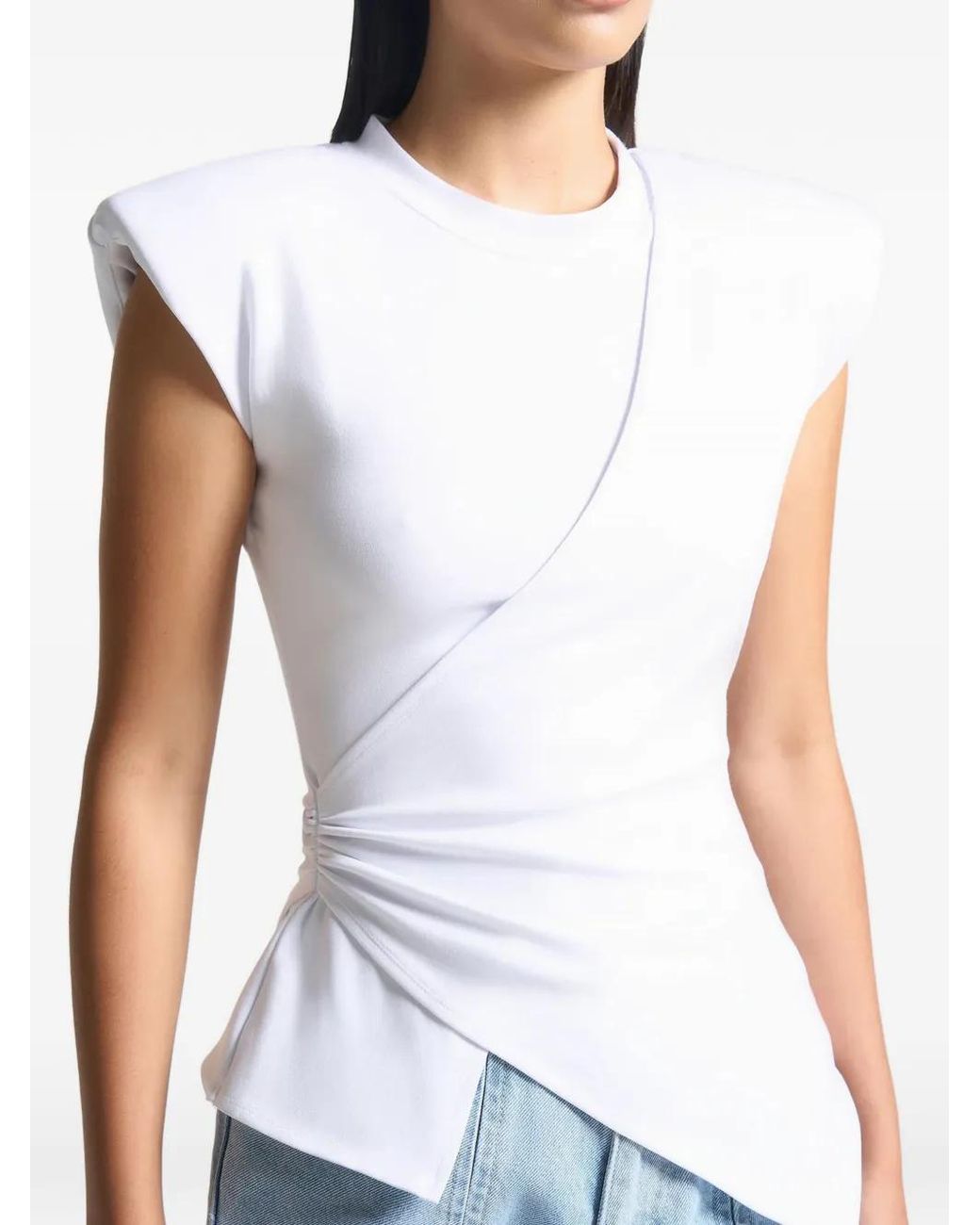 Manière De Voir White Wide Shoulder Ruched Waist Top
