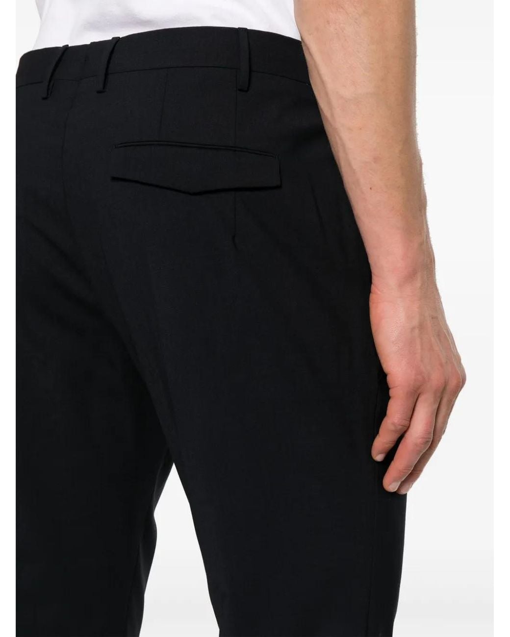 PT Torino Black Pleated Slim-Cut Trousers for men