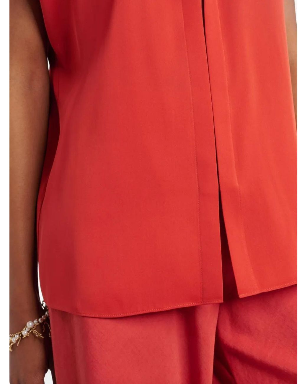 Vince Red Cap-Sleeve Placket Blouse