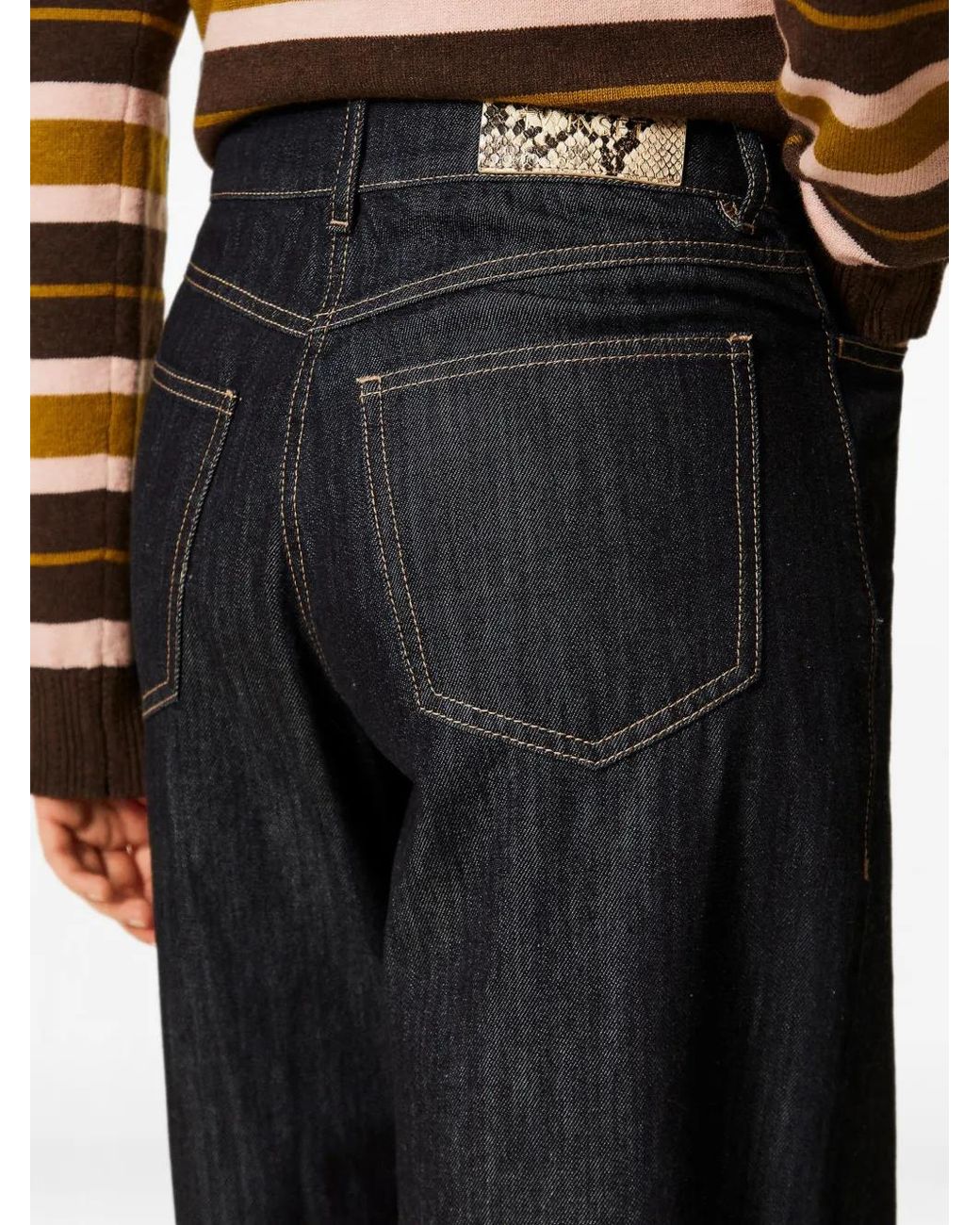 Twinset Blue Flared Jeans With Folded Hem