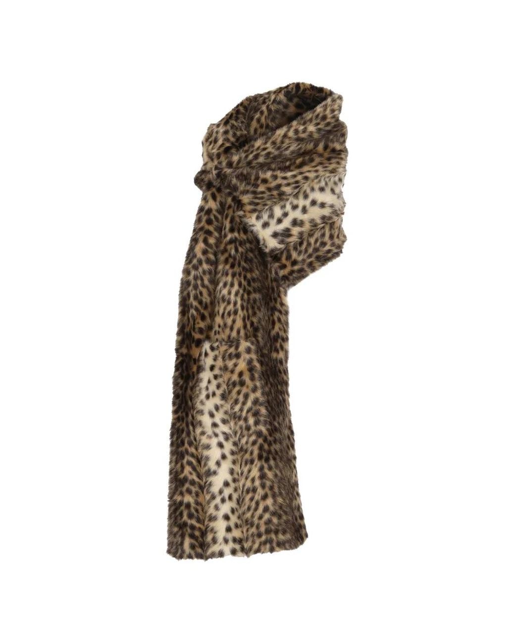 BB COUTURE White Leopard-Print Faux-Fur Scarf