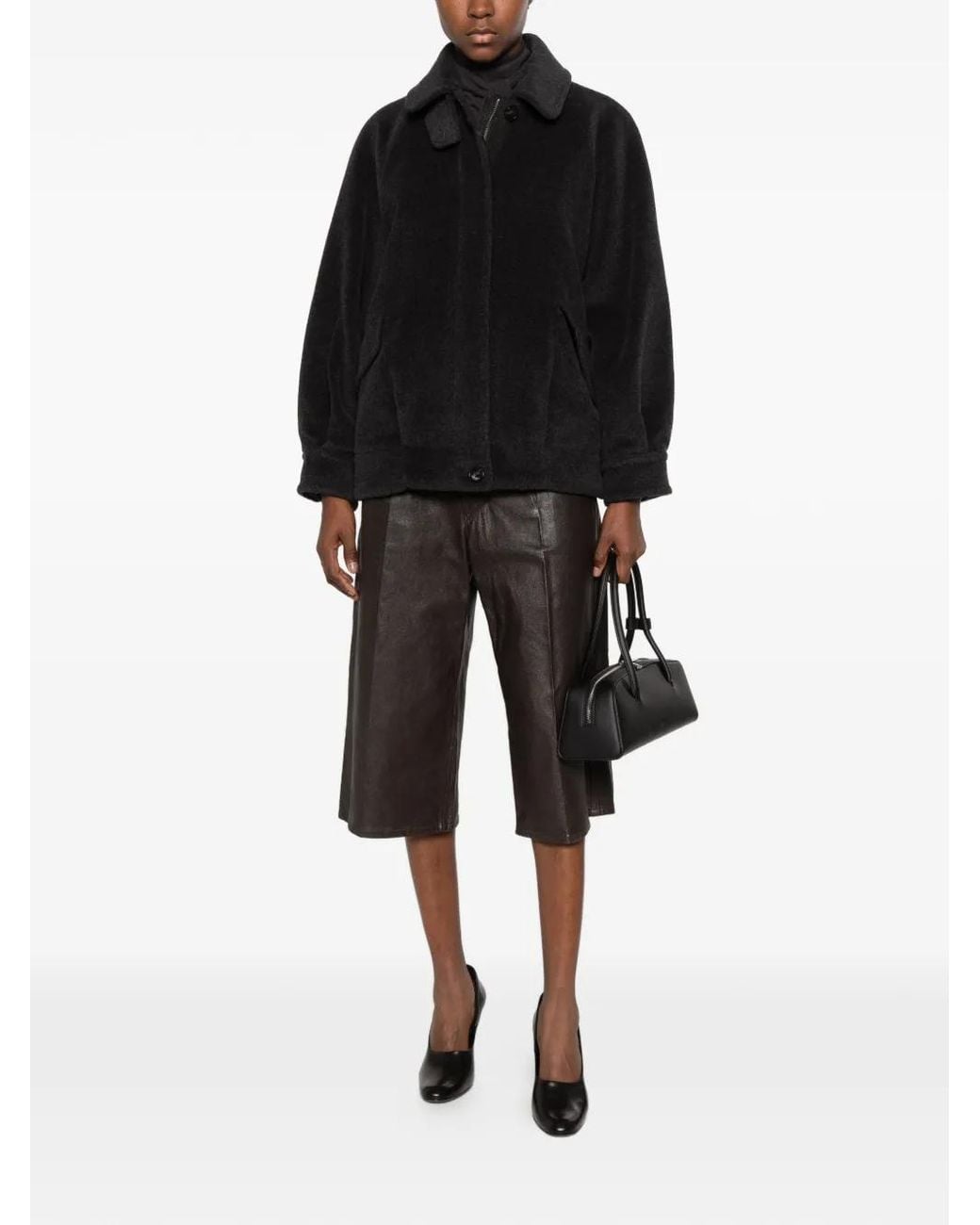 Marella Black Virgin-Wool Button-Up Coat