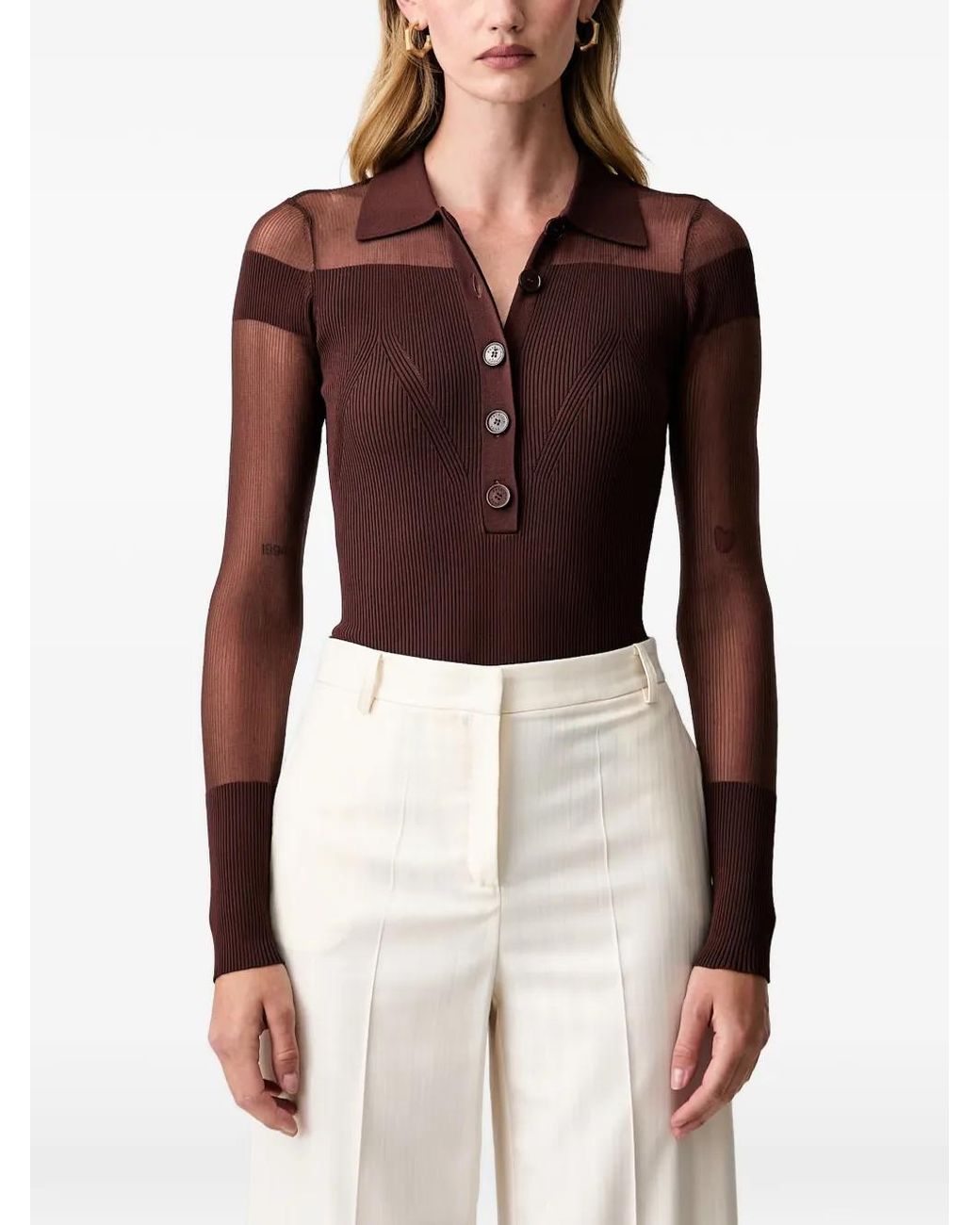 Patrizia Pepe Red Sheer-Panelled Knitted Bodysuit