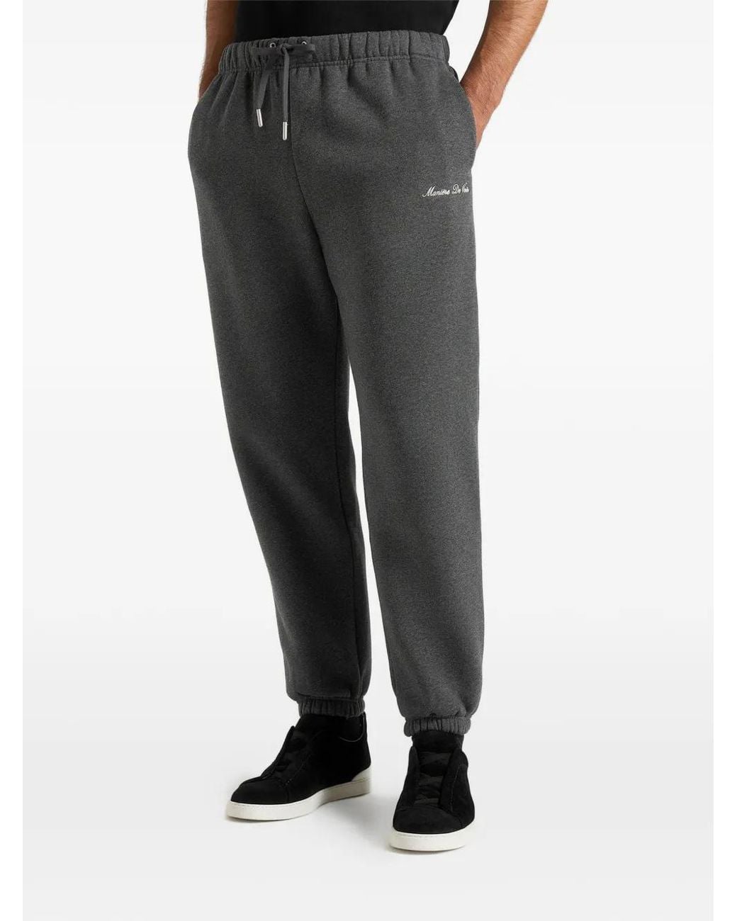 Manière De Voir Black Signature Regular Fit Cuffed Joggers for men