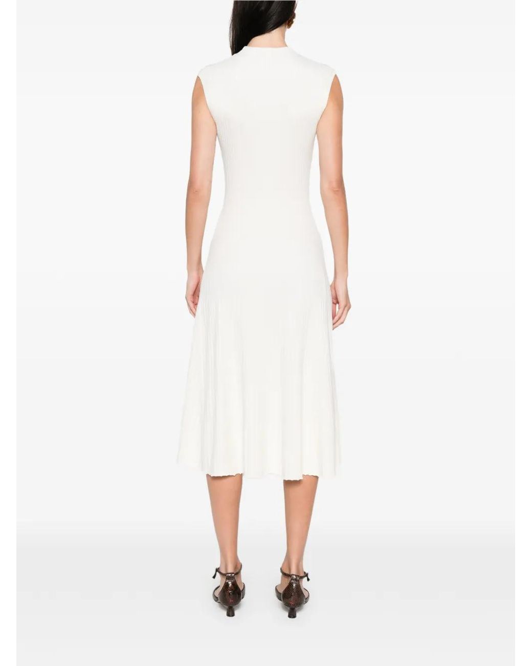 Maje White Ribbed Dress With Side Slit