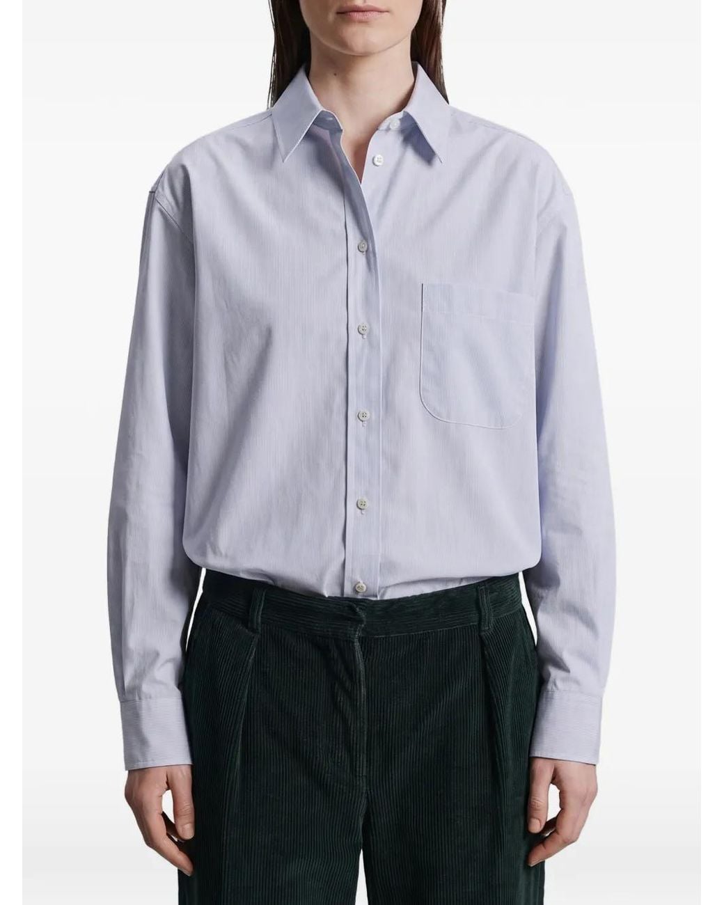The Row Blue Gavina Striped Long-Sleeved Shirt