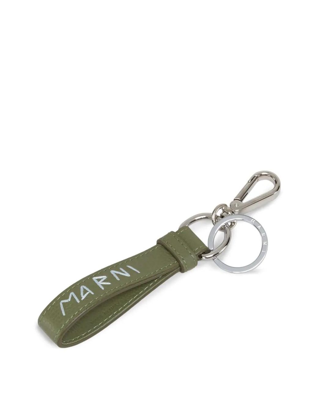 Marni Green Leather Keyring With Mending-Embroidery for men