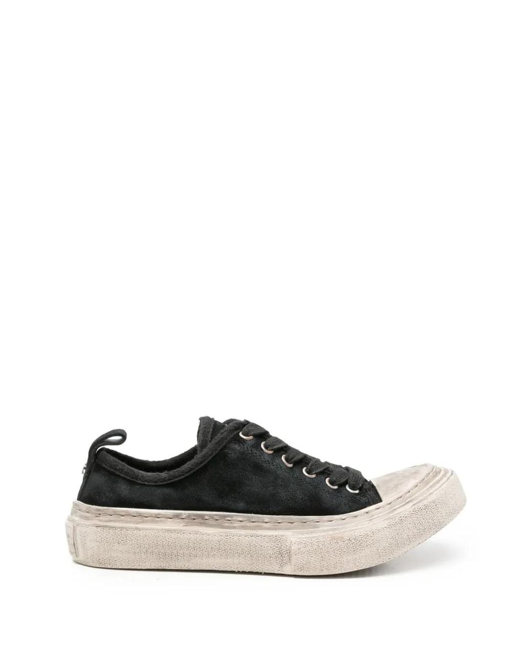 Ann Demeulemeester White Distressed-Effect Lace-Up Sneakers