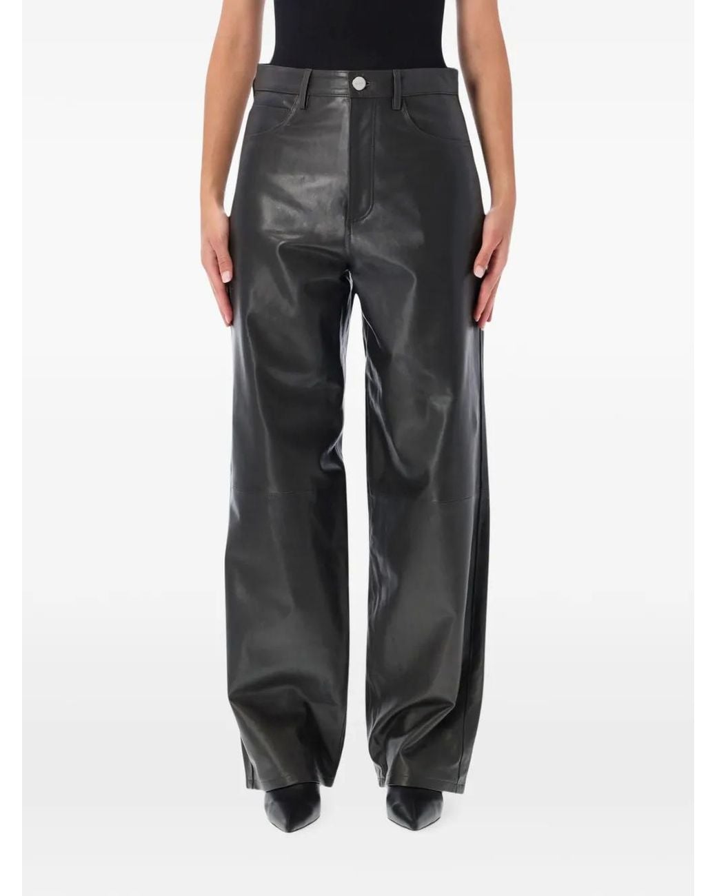 Rohe Black Leather Wide-Leg Trousers