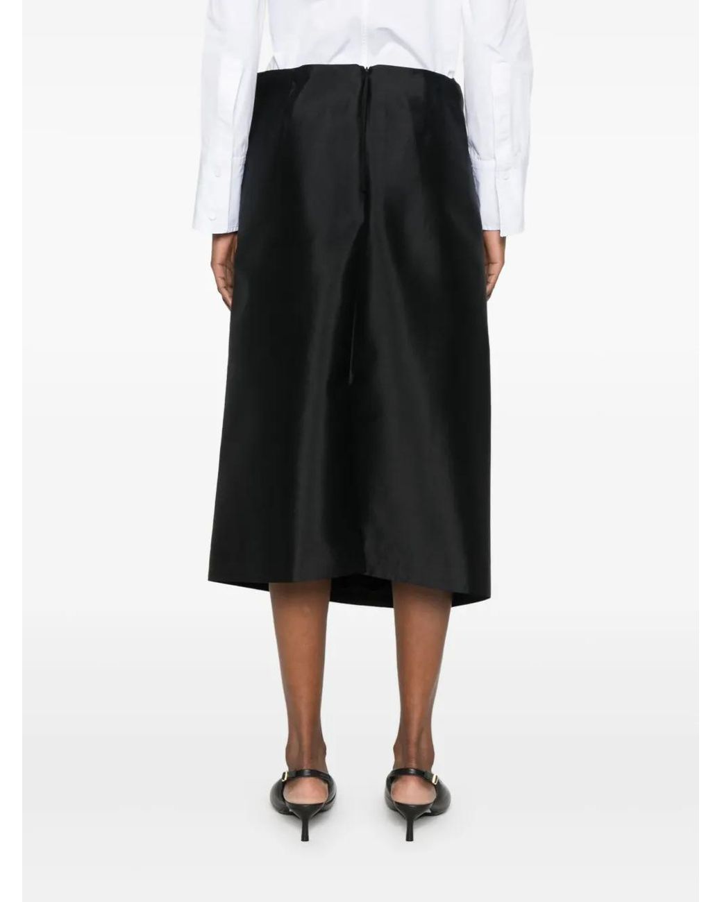 Carven Black Fold Front Midi Skirt