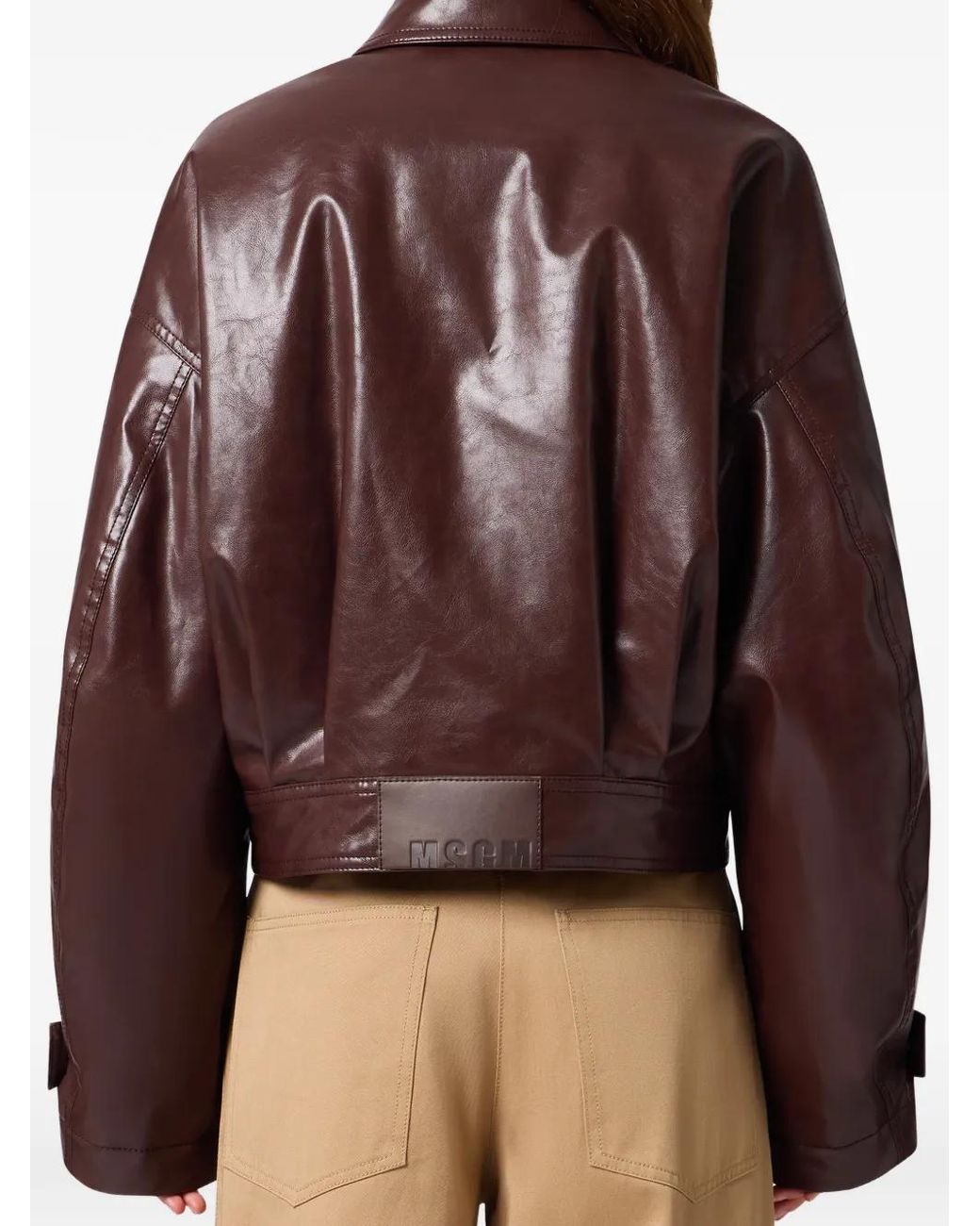 MSGM Brown Logo-Patch Cropped Jacket