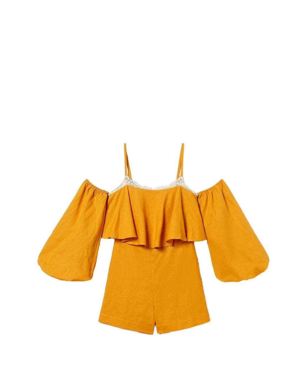 Twinset Orange Linen Blend Short Jumpsuit With Lace
