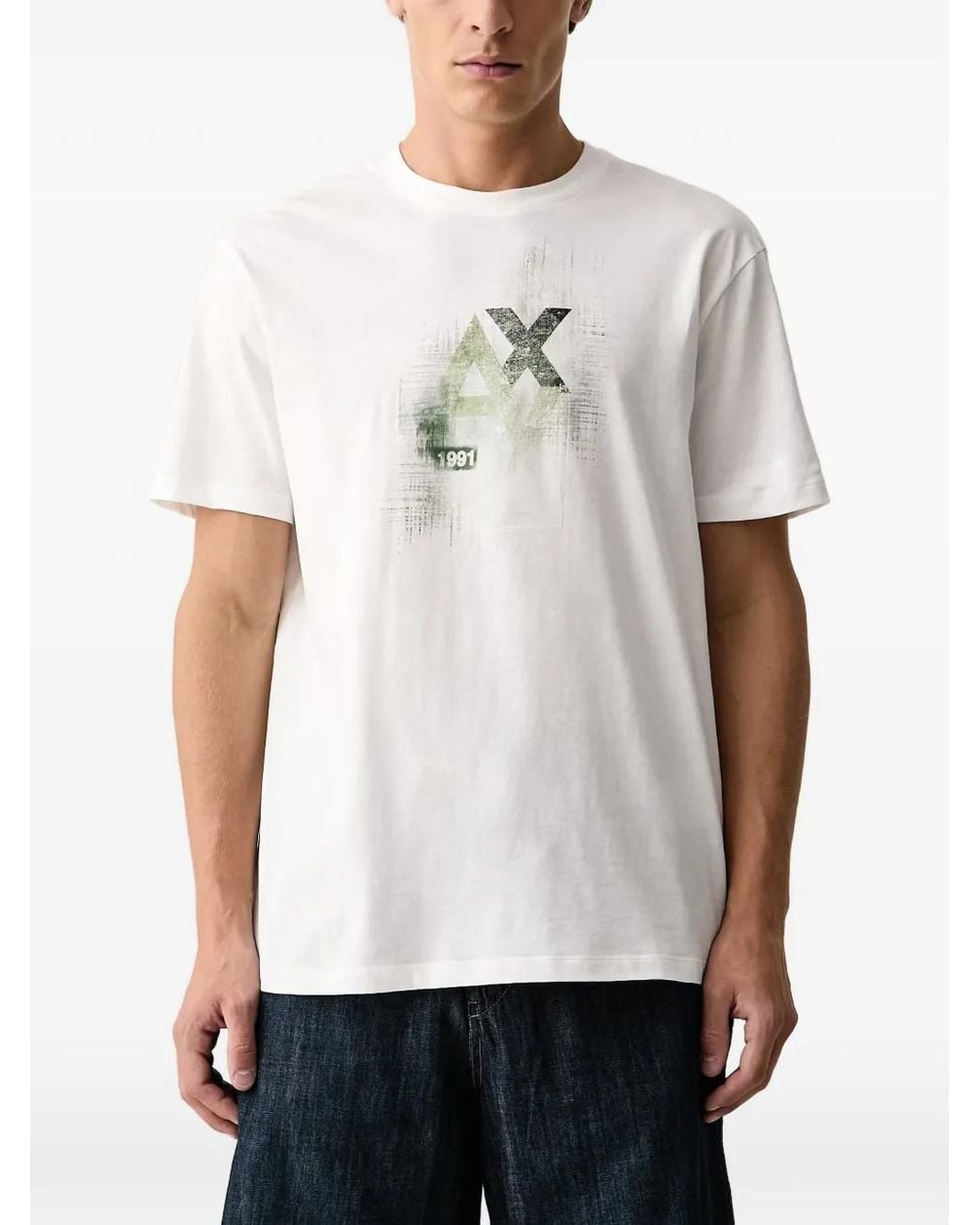ARMANI EXCHANGE White Logo-Print Cotton T-Shirt for men