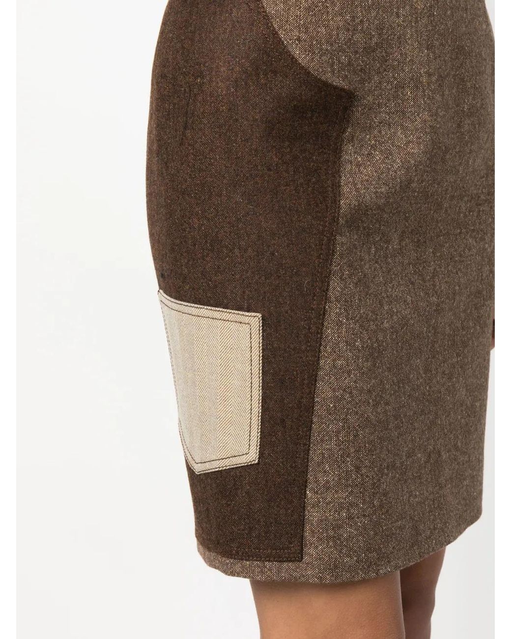 Moschino Brown Contrasting-Panel Pencil Skirt