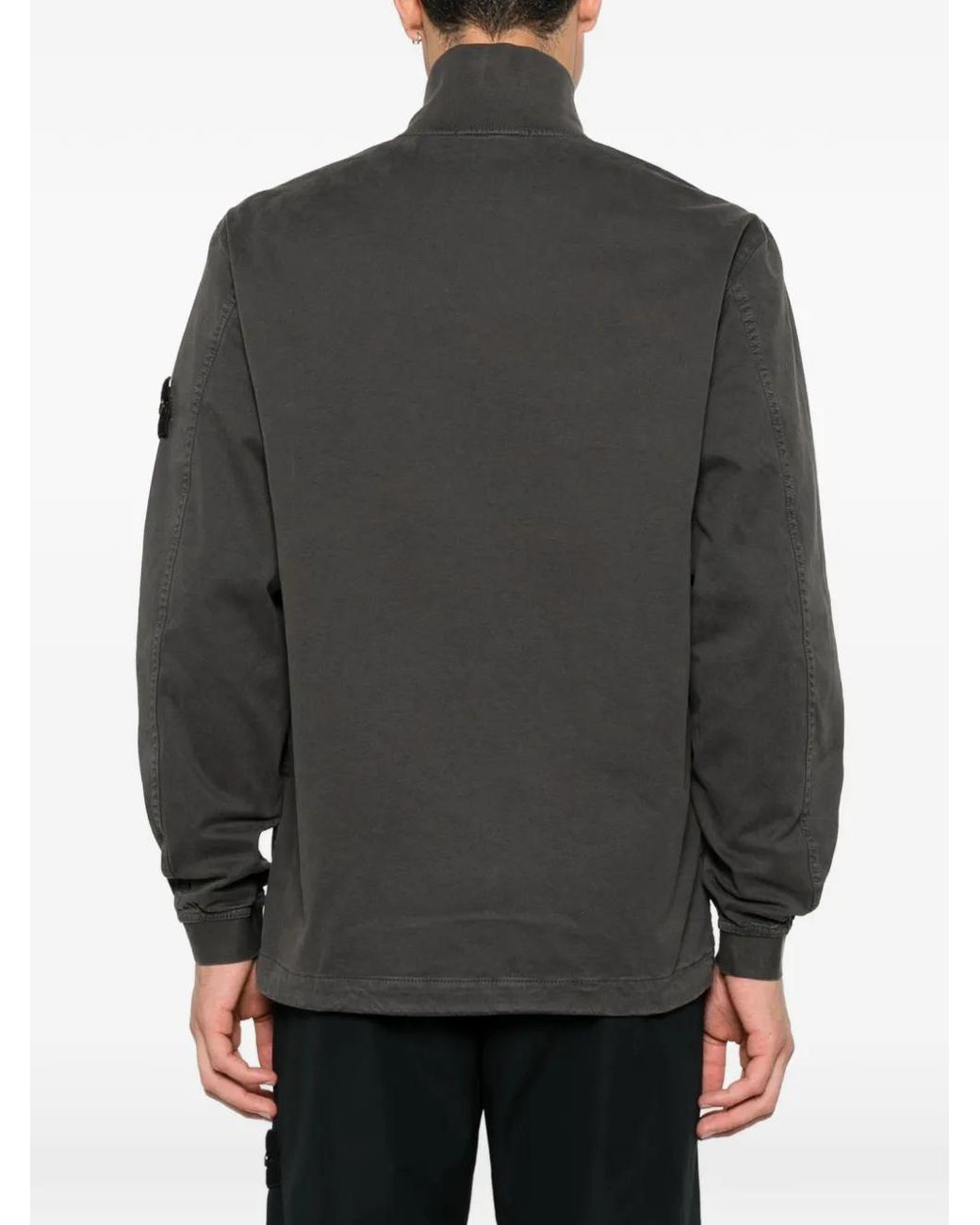 Stone Island Black Logo-Patch Zip-Up Shirt Jacket for men