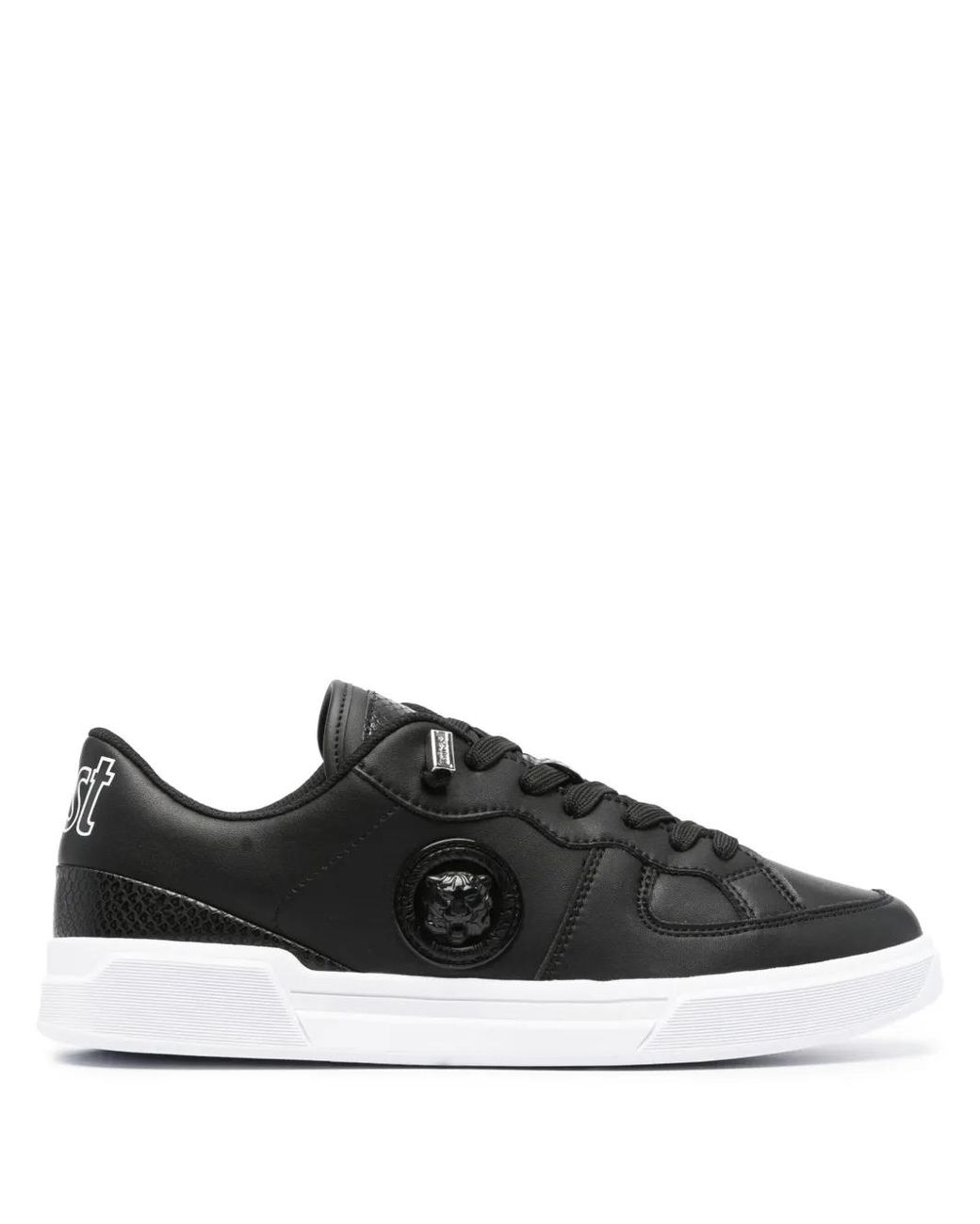 Just Cavalli Black Logo-Patch Leather Sneakers for men