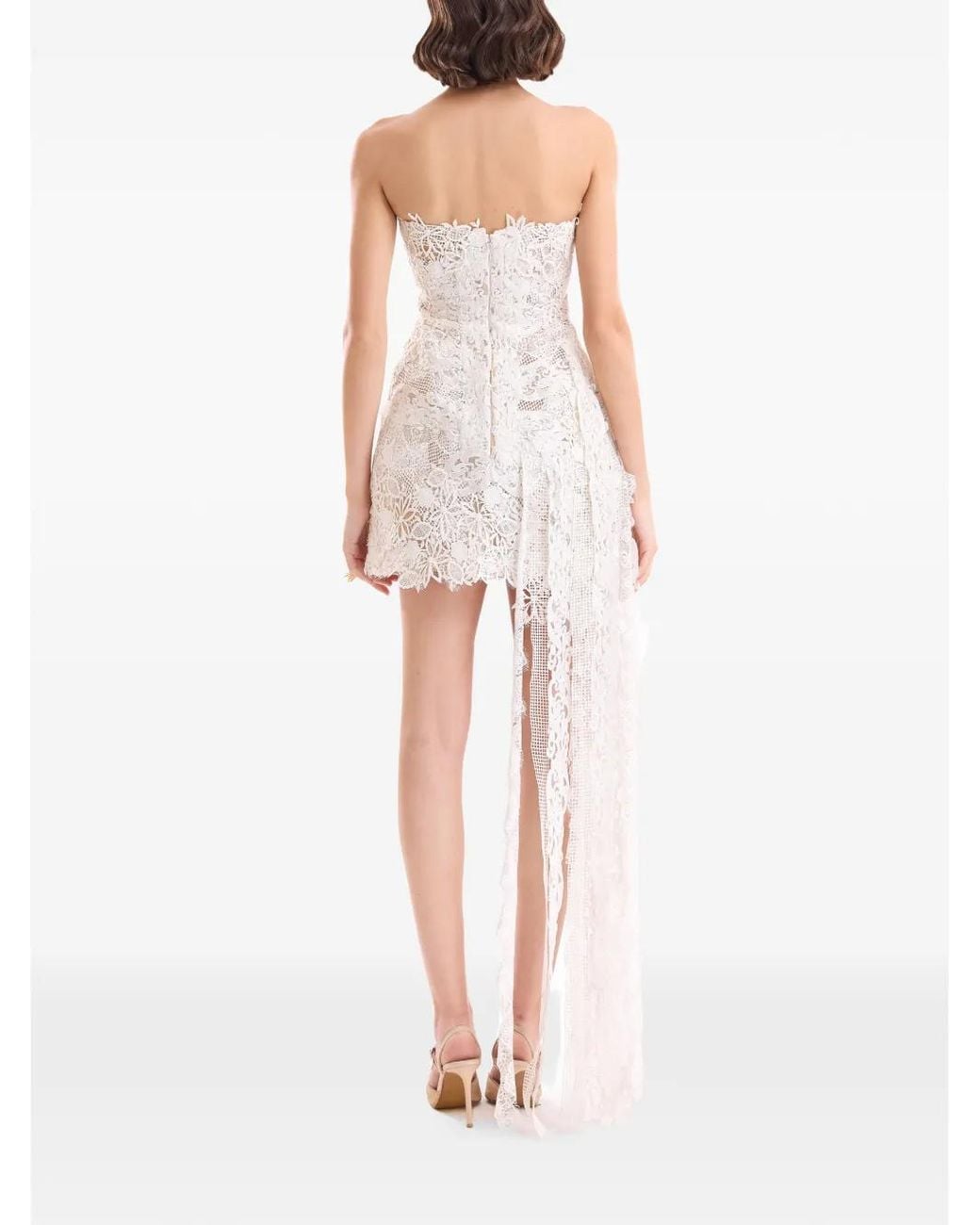 Gemy Maalouf White Guipure Lace Asymmetric Dress