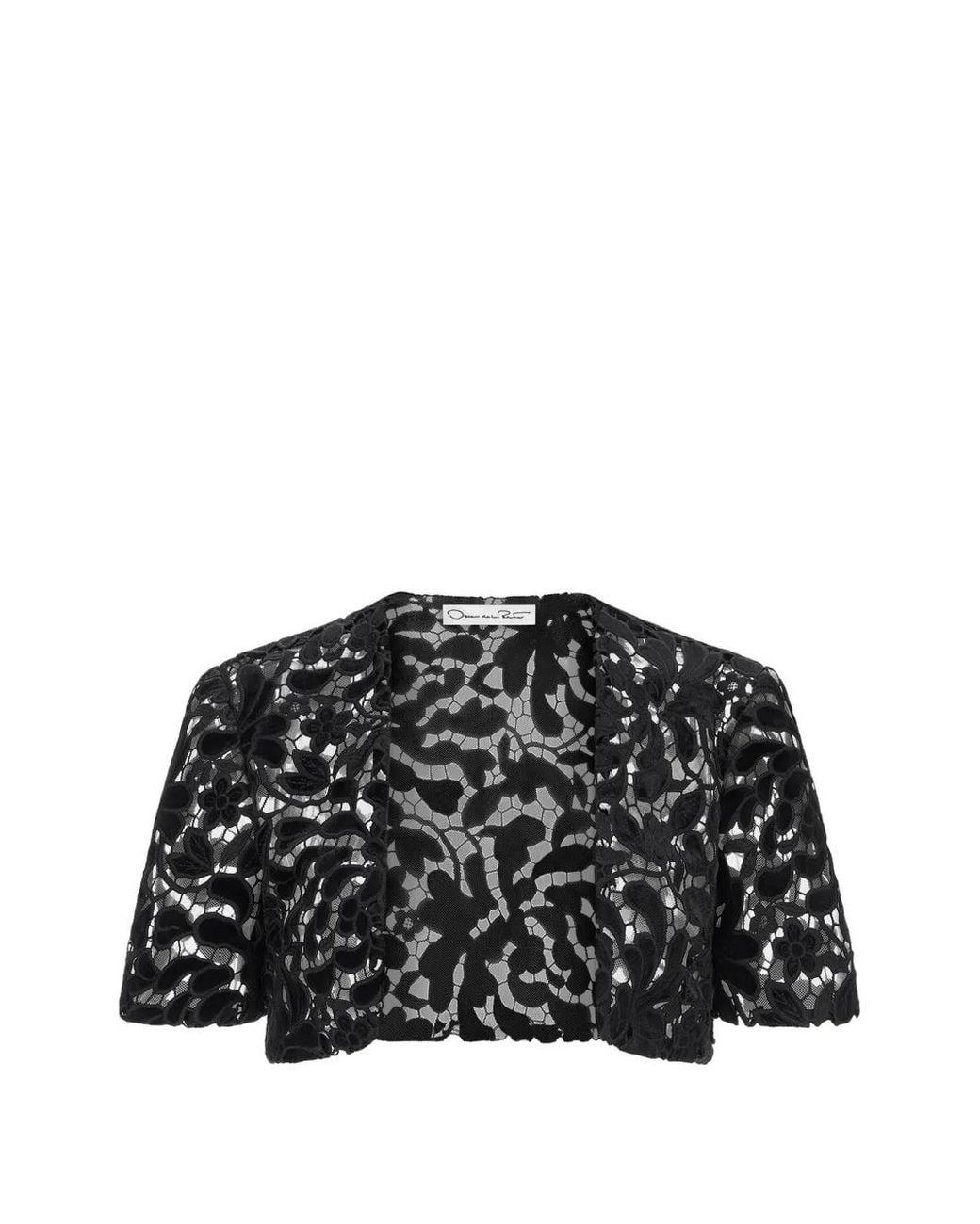 Oscar de la Renta Black Lace Short-Sleeve Jacket