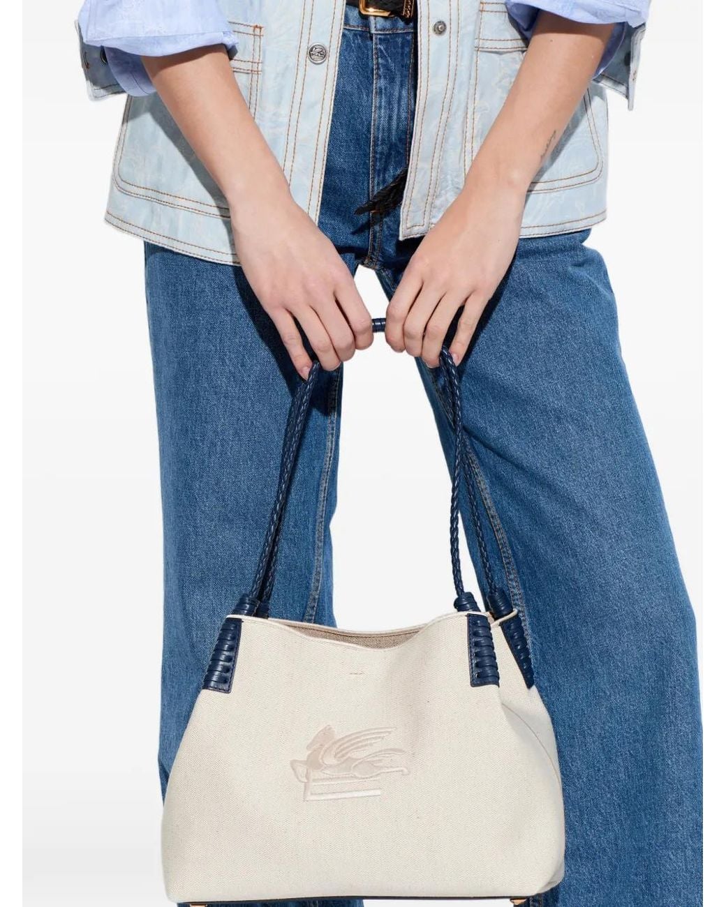 Etro Natural Medium Canvas Libra Tote Bag