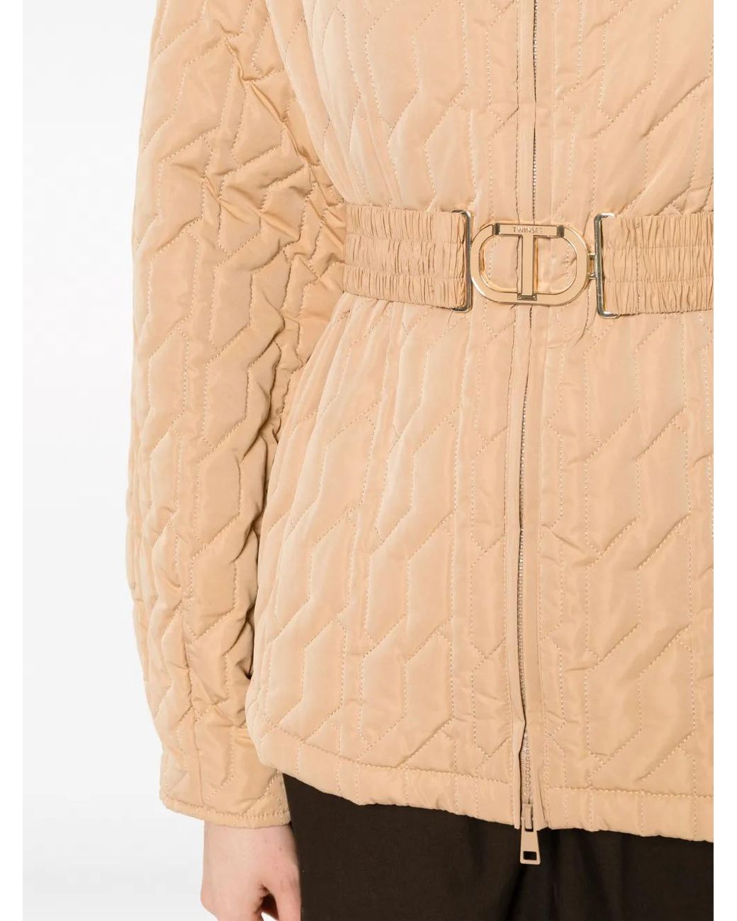 Twinset Natural Logo-Belt Quilted Jacket