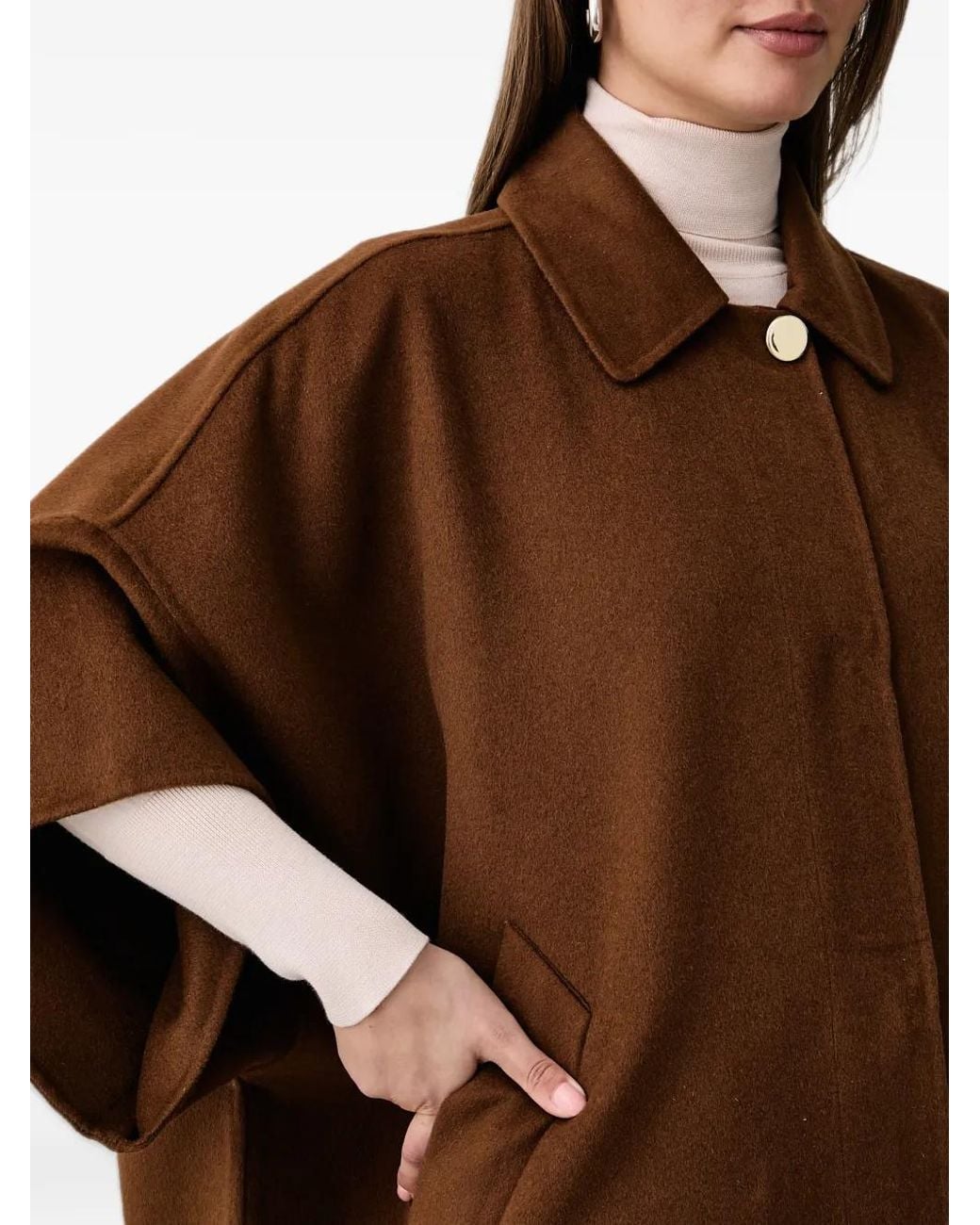 Kaos Brown Button-Fastening Cape Coat