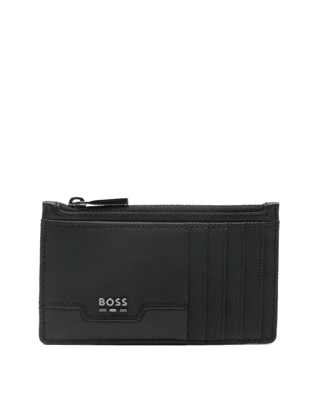 Boss Black Zip Logo-plaque Cardholder for men