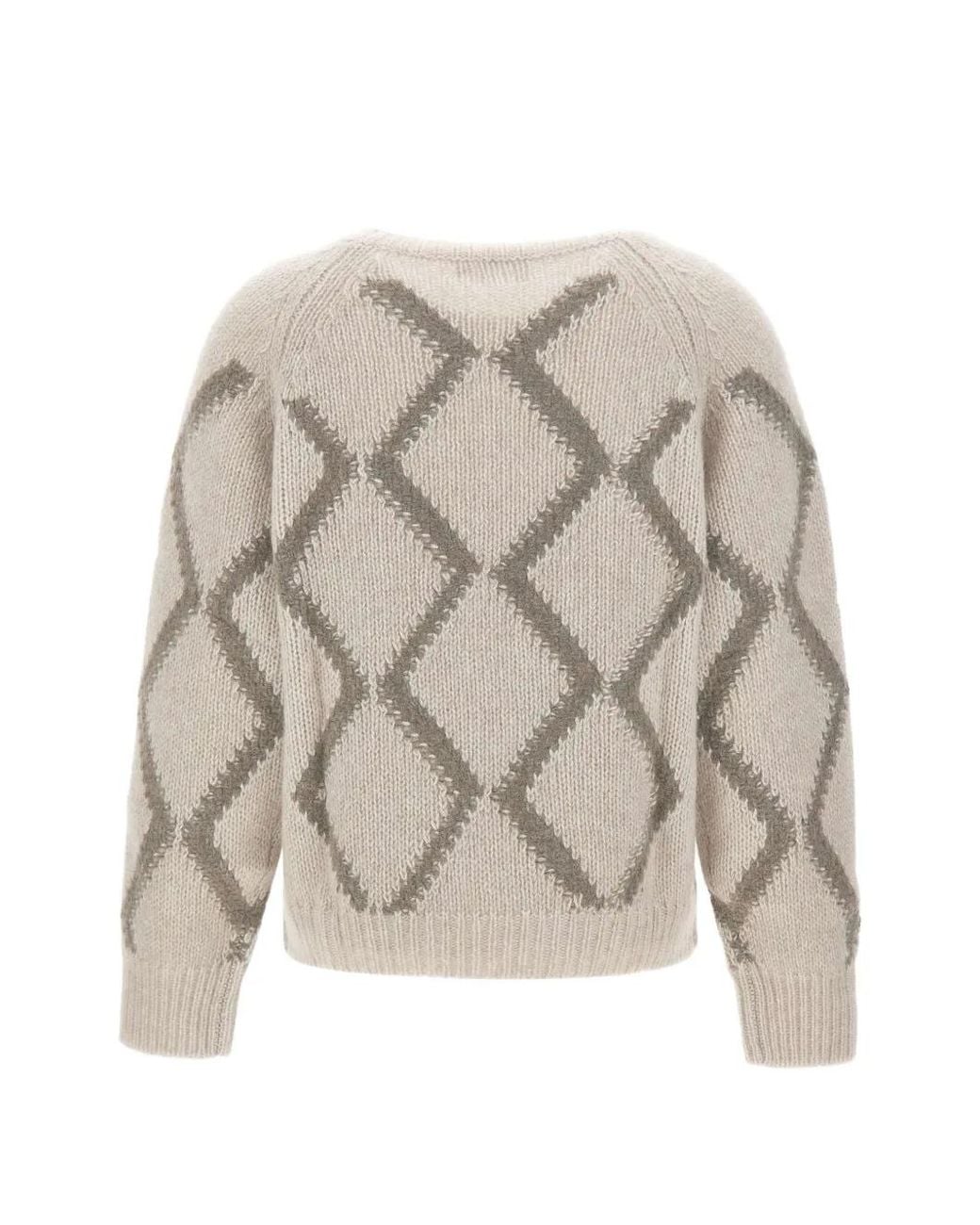 Hemisphere White Argyle Cable-Knit Sweater