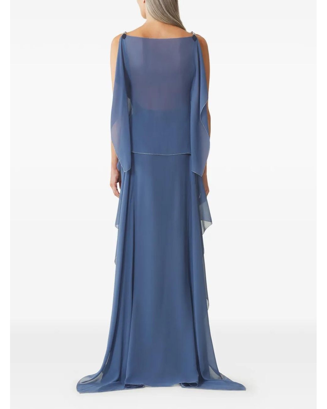 Lanvin Blue Chain-Detail Ruffled Maxi Dress