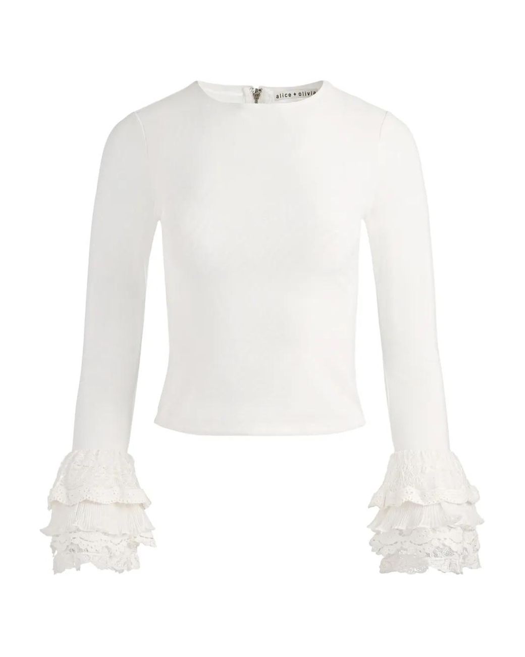 Alice + Olivia White Delaina Top With Ruffle Cuff