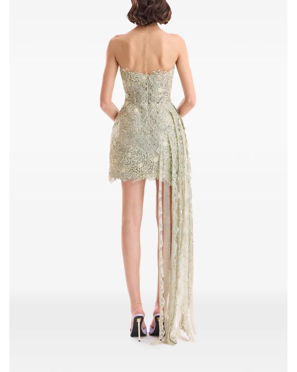 Gemy Maalouf White Guipure Lace Asymmetric Dress
