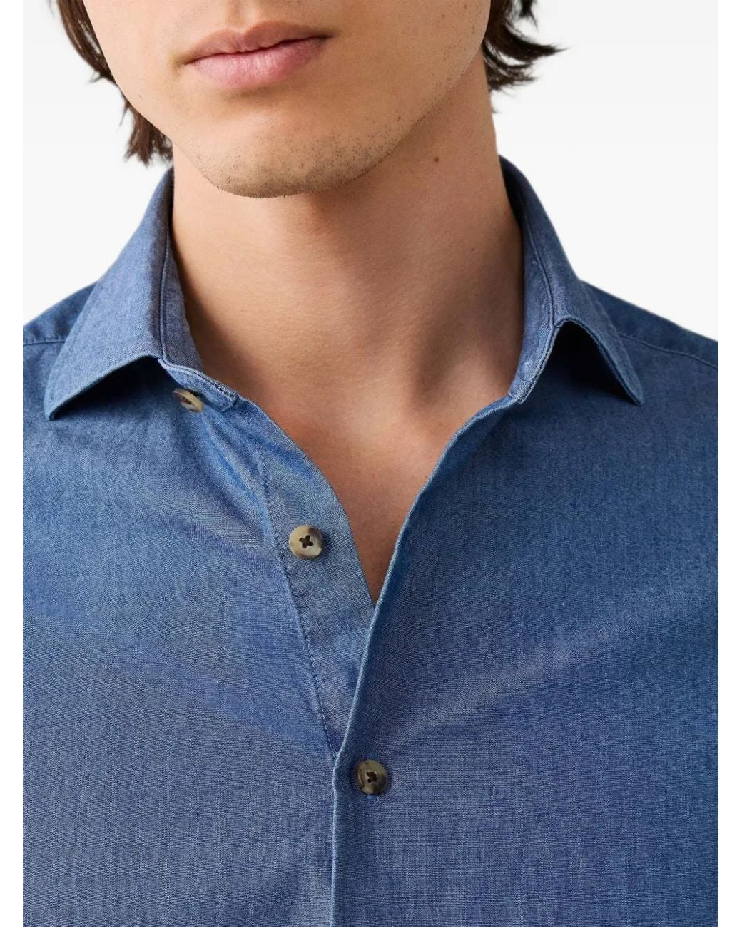 Hackett Blue Kent Cutaway-Collar Chambray Shirt for men