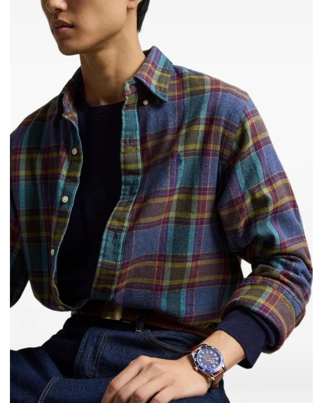 Polo Ralph Lauren Blue Chemise En Flanelle Brossée À Carreaux for men