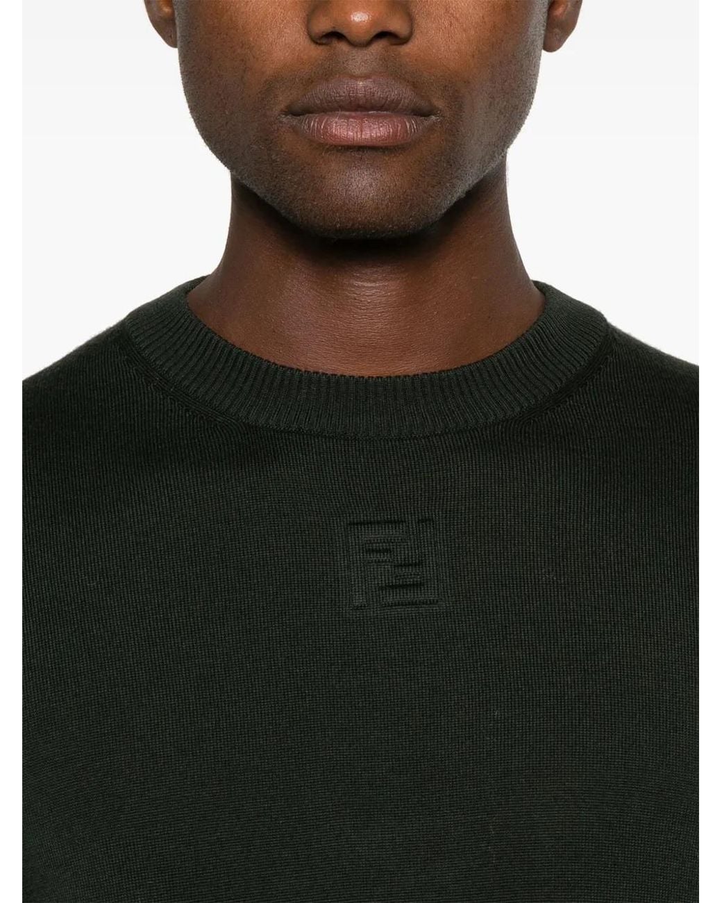 Fendi Black Wool Blend FF-Embossed Knitted Sweater for men