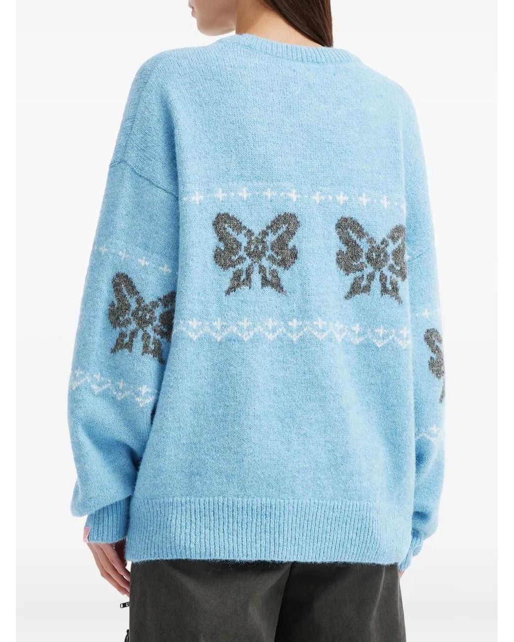 Mini Cream Blue Bow Pattern Sweater