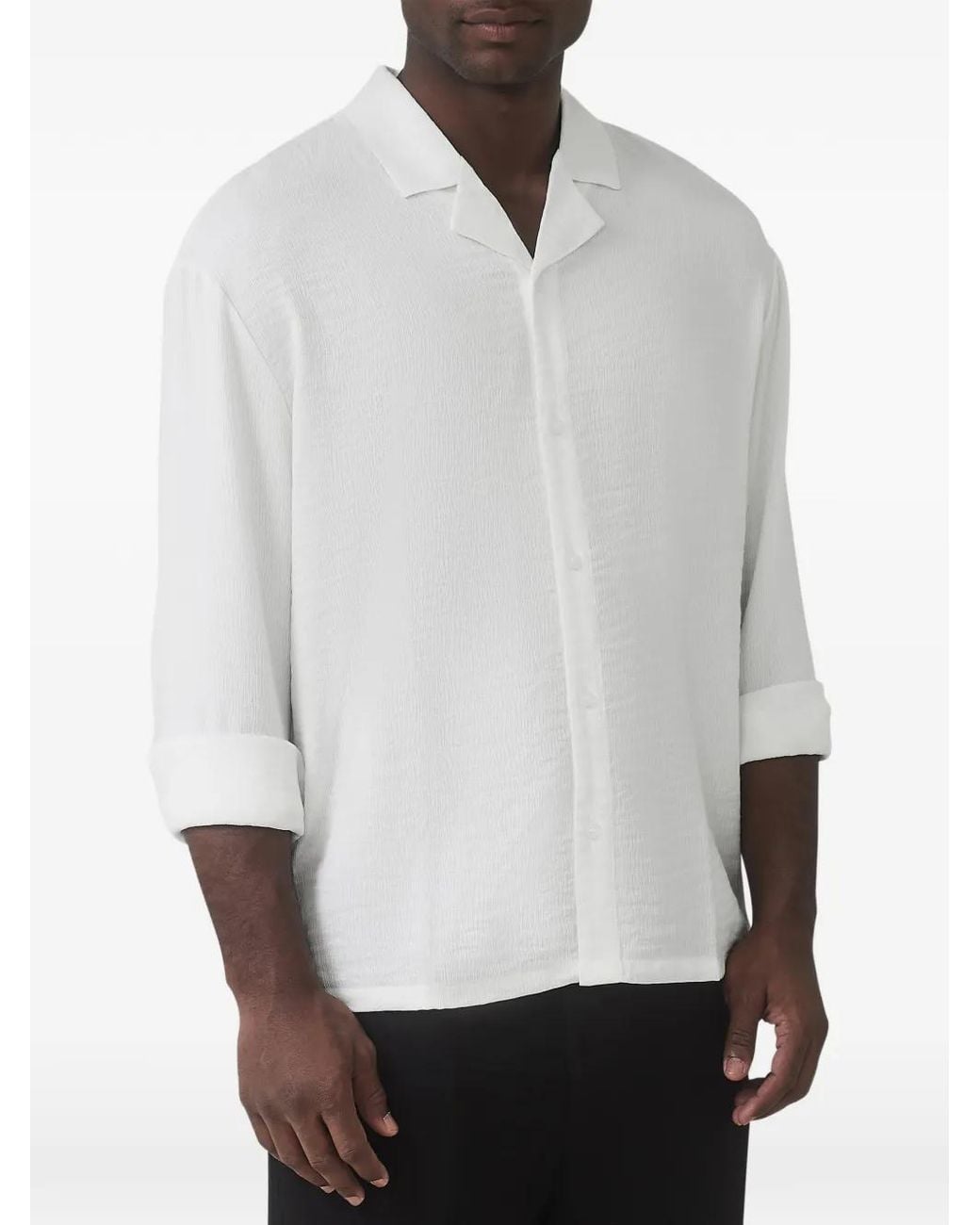 Mauvais White Crinkled Camp-Collar Shirt for men
