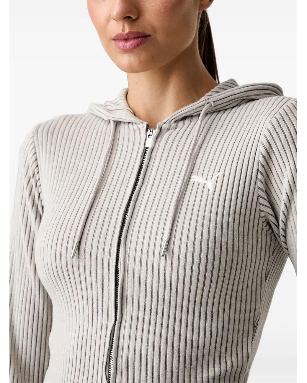 PUMA Gray Essentials Ribbed Hoodie