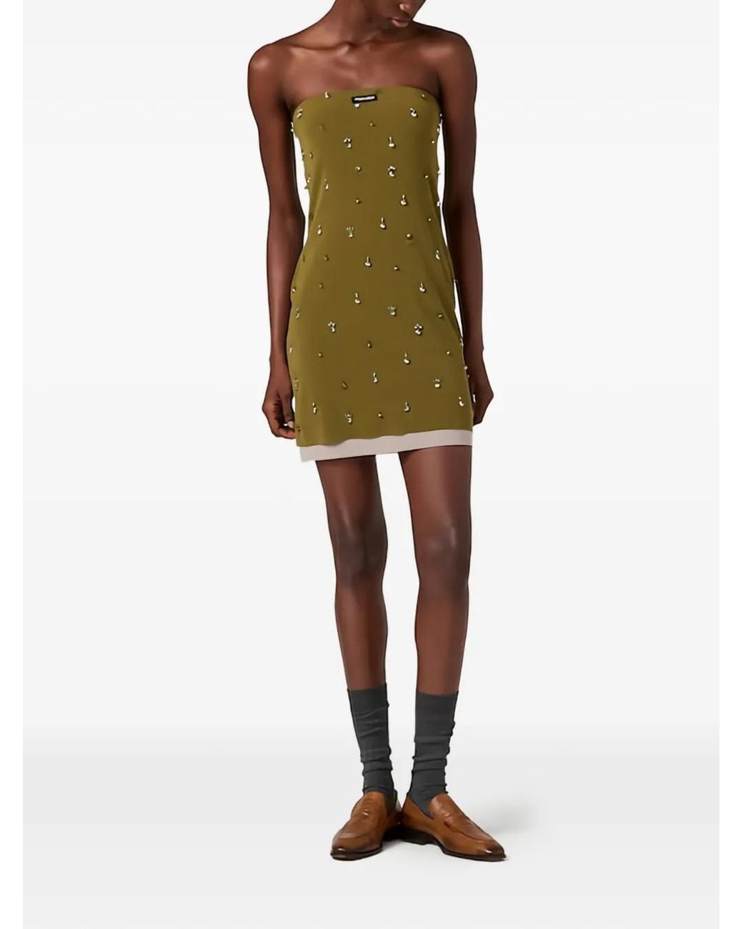 Miu Miu Green Embroidered Stretch Georgette Mini-Dress