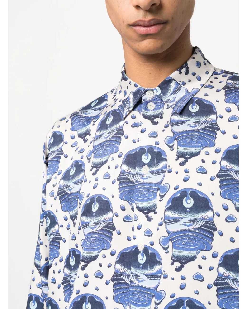 GmbH Blue Graphic-Print Long-Sleeve Shirt for men