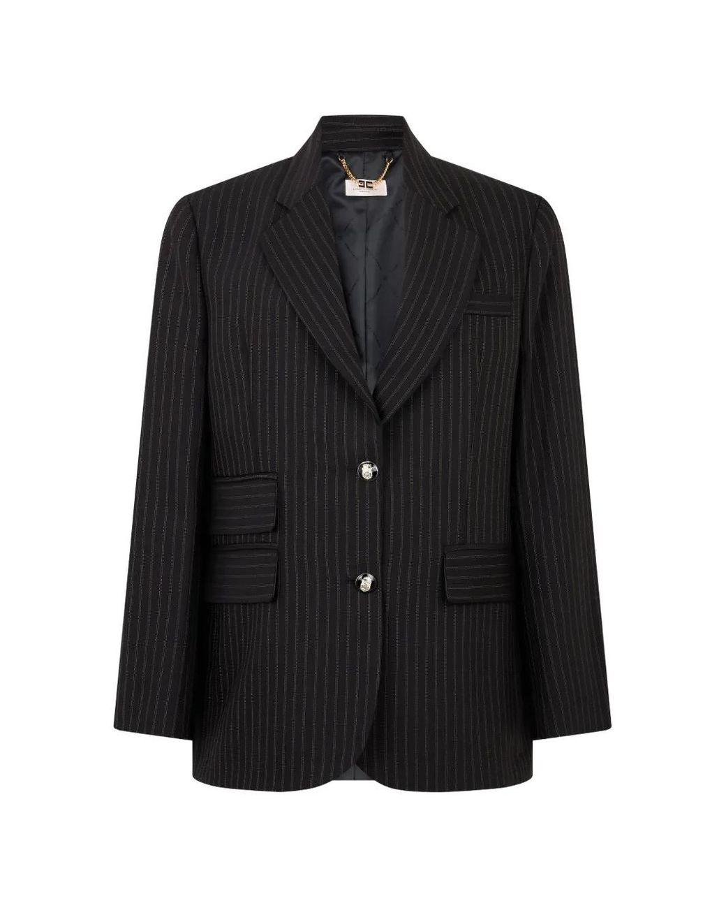 Elisabetta Franchi Black Stripe-Pattern Notched-Lapels Blazer