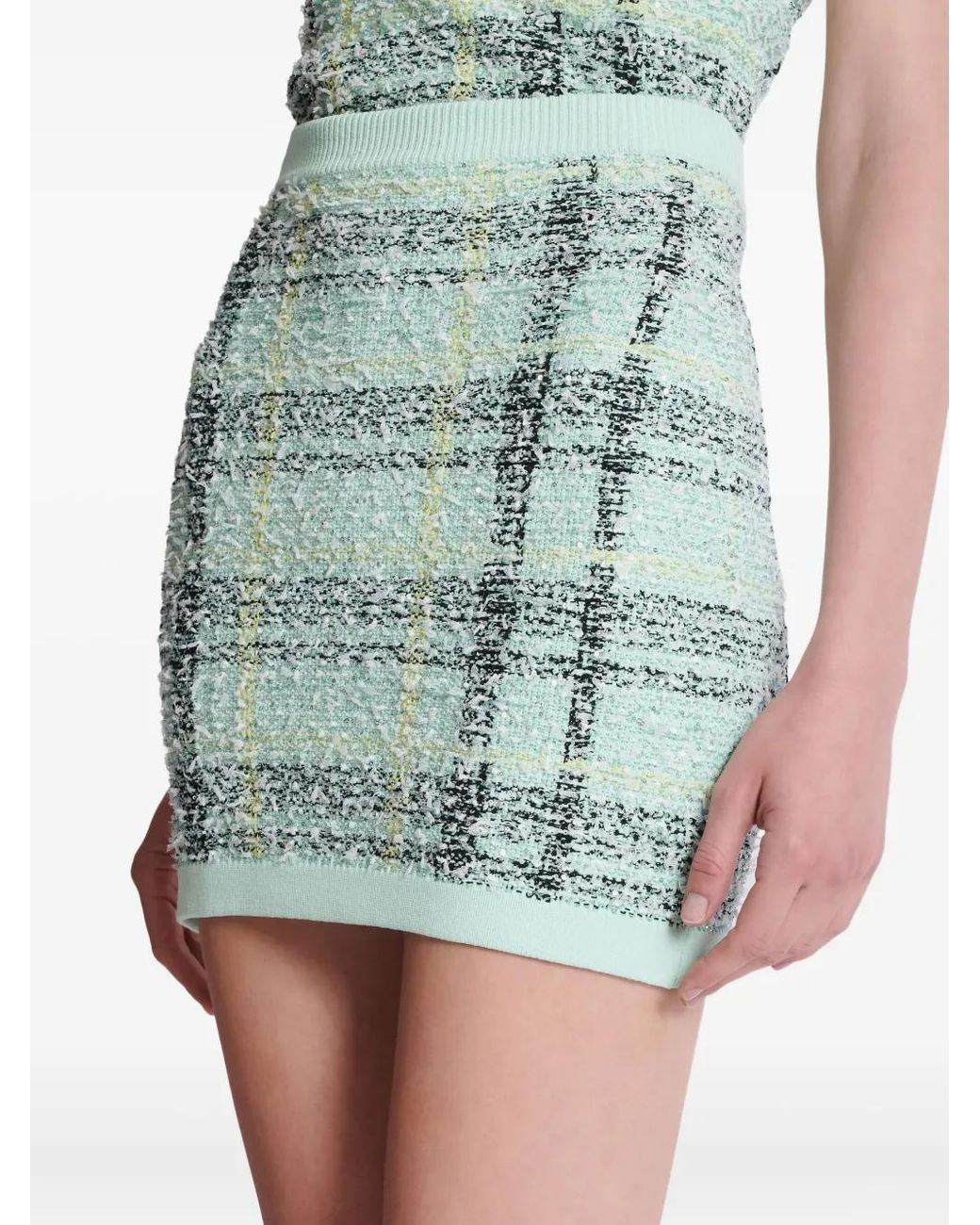 Balmain Geruite Tweed Mini-Rok Met Glitter in het Blue