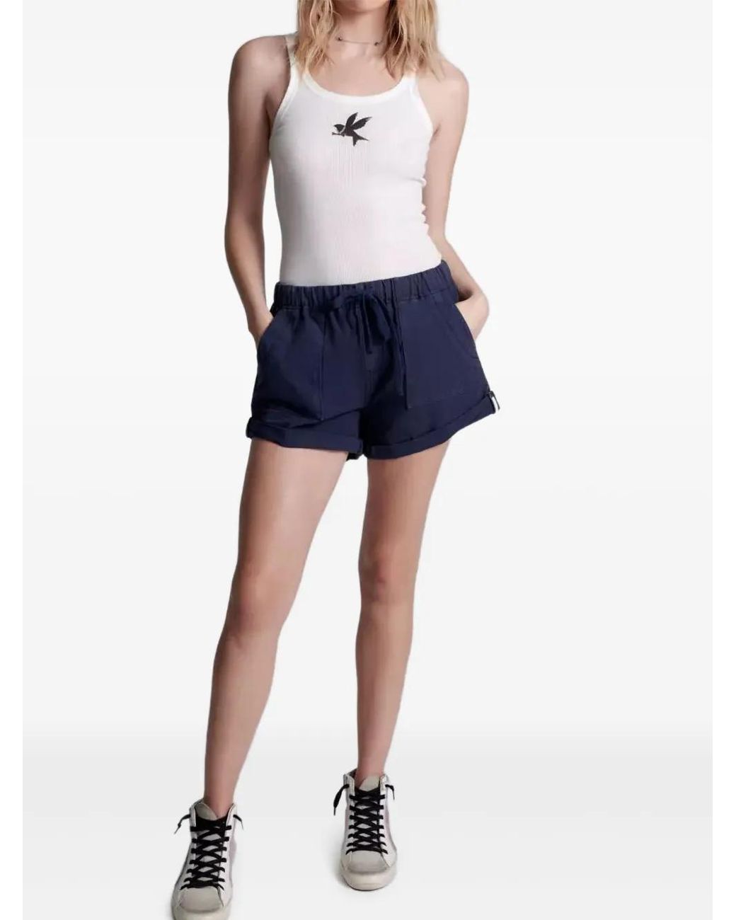 One Teaspoon Blue Bandit Drawstring Cuffed Shorts