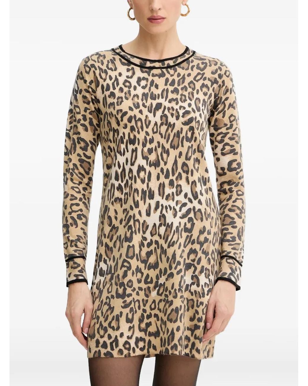 Morgan Natural Mcall Animal-Print Round-Neck Mini Dress