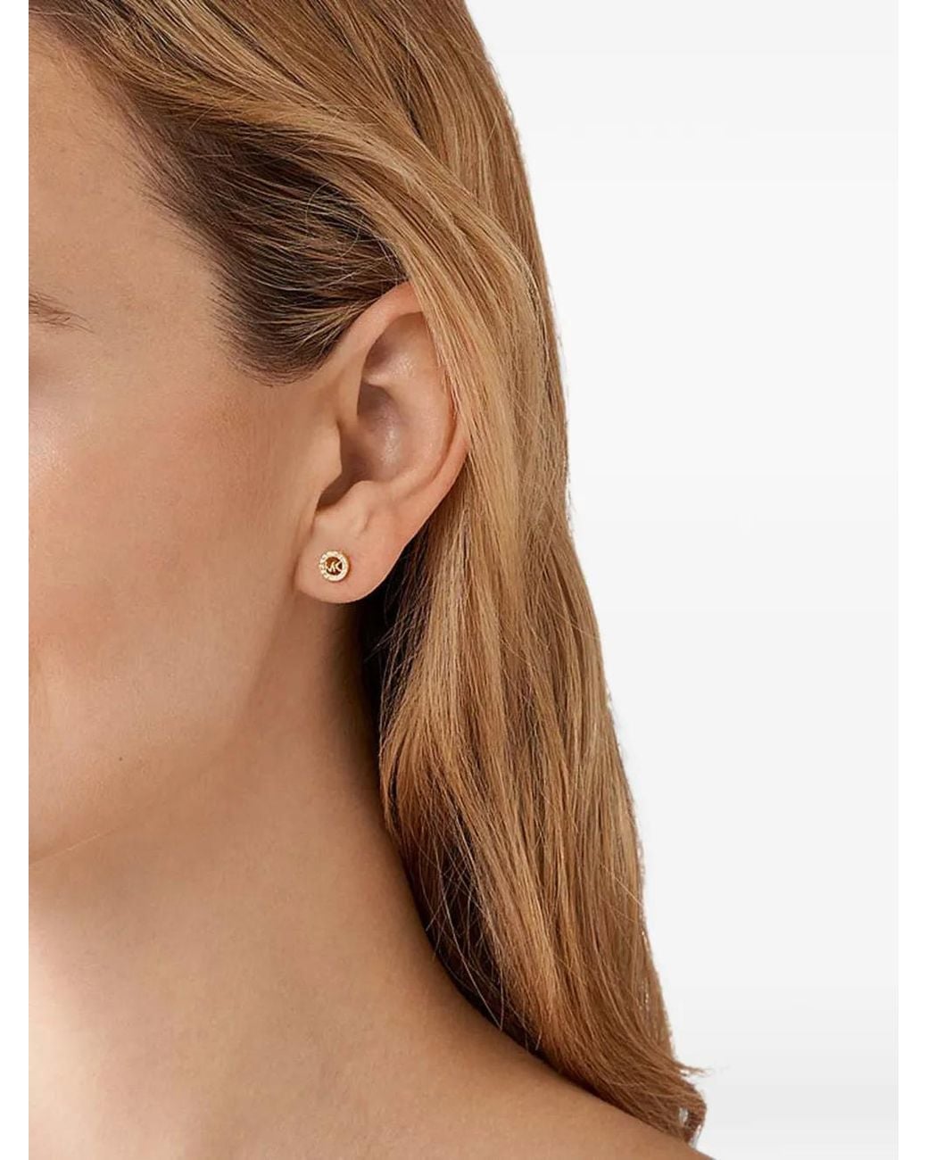 Michael Kors Brown Mk-Logo Crystal-Embellished Earrings