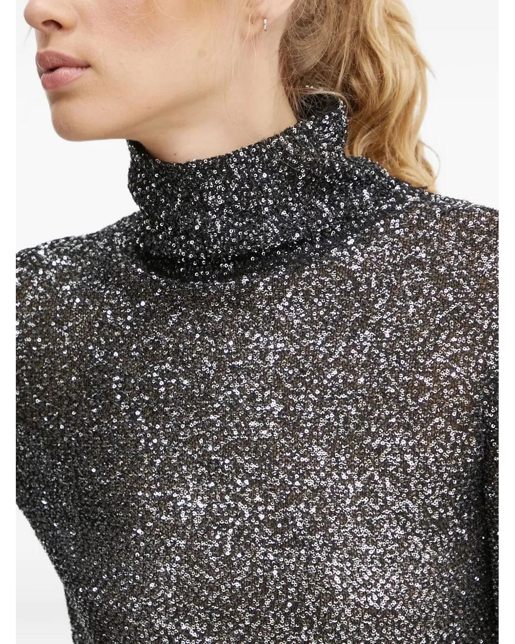 A.L.C. Gray Sequinned Turtleneck Top