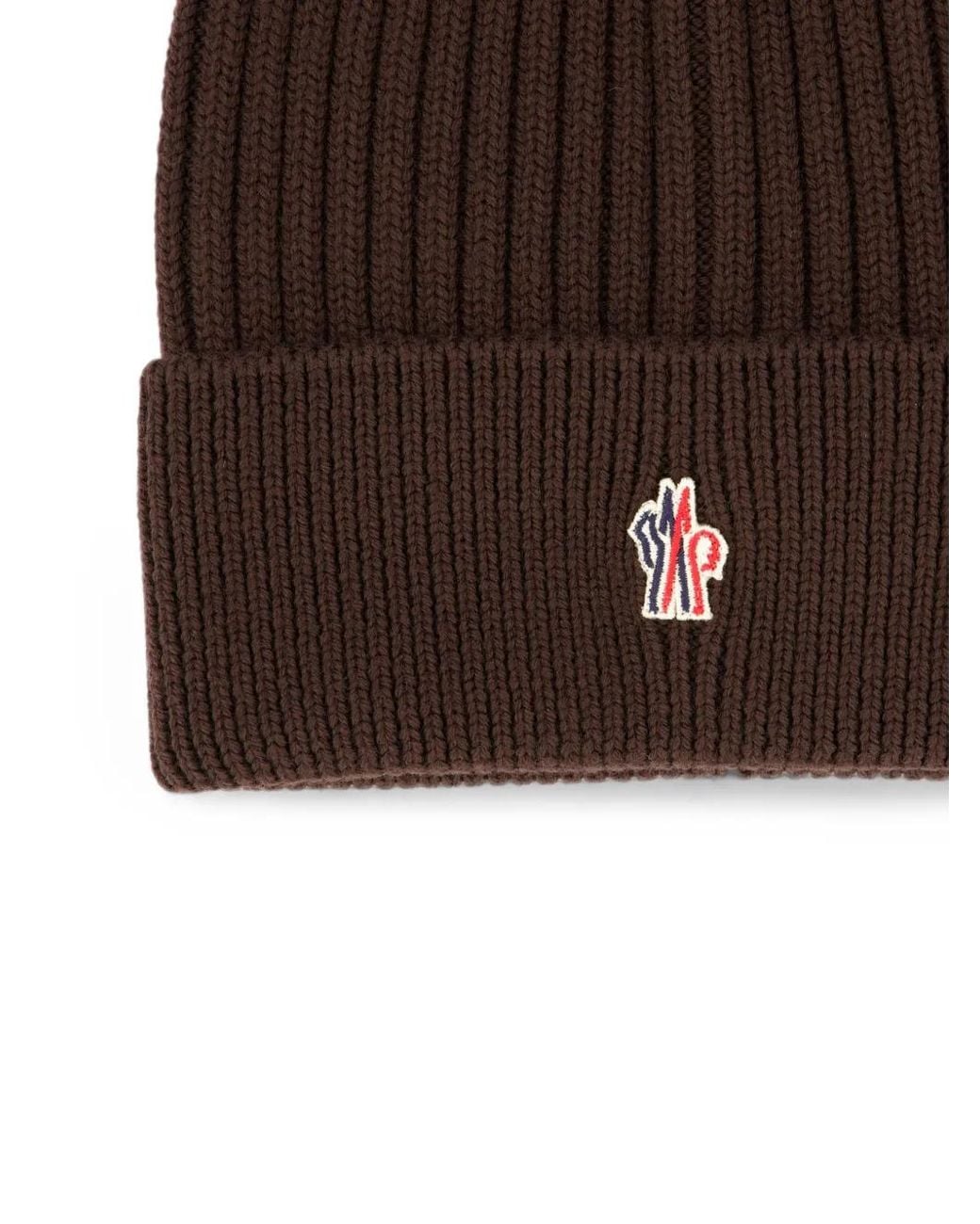 Moncler Brown Logo-Patch Ribbed-Knit Beanie Hat for men