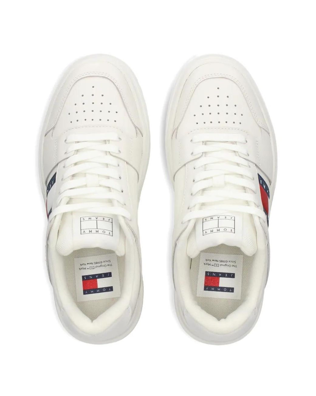 Tommy Hilfiger White Baskets À Détails De Perforations