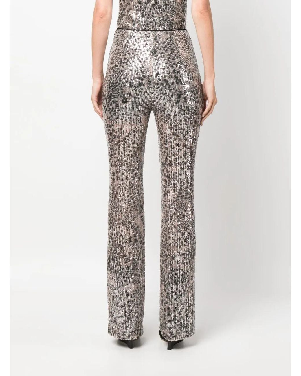 Liu Jo Gray Sequin-Embellished Straight-Leg Trousers