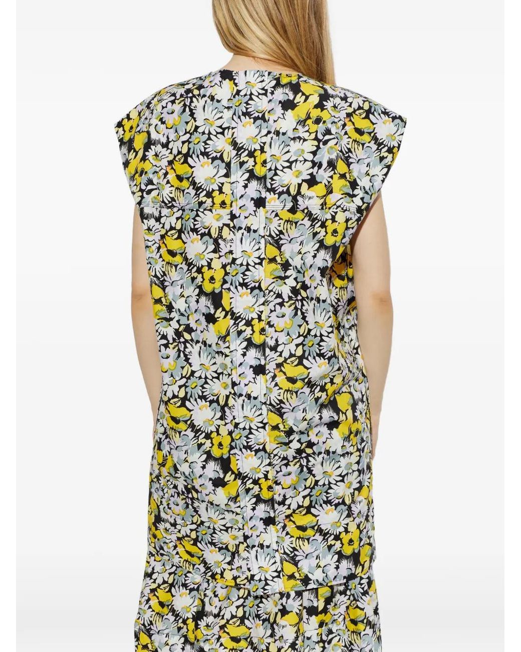 Marni White Robe Mi-Longue Fleurie À Volants Superposés