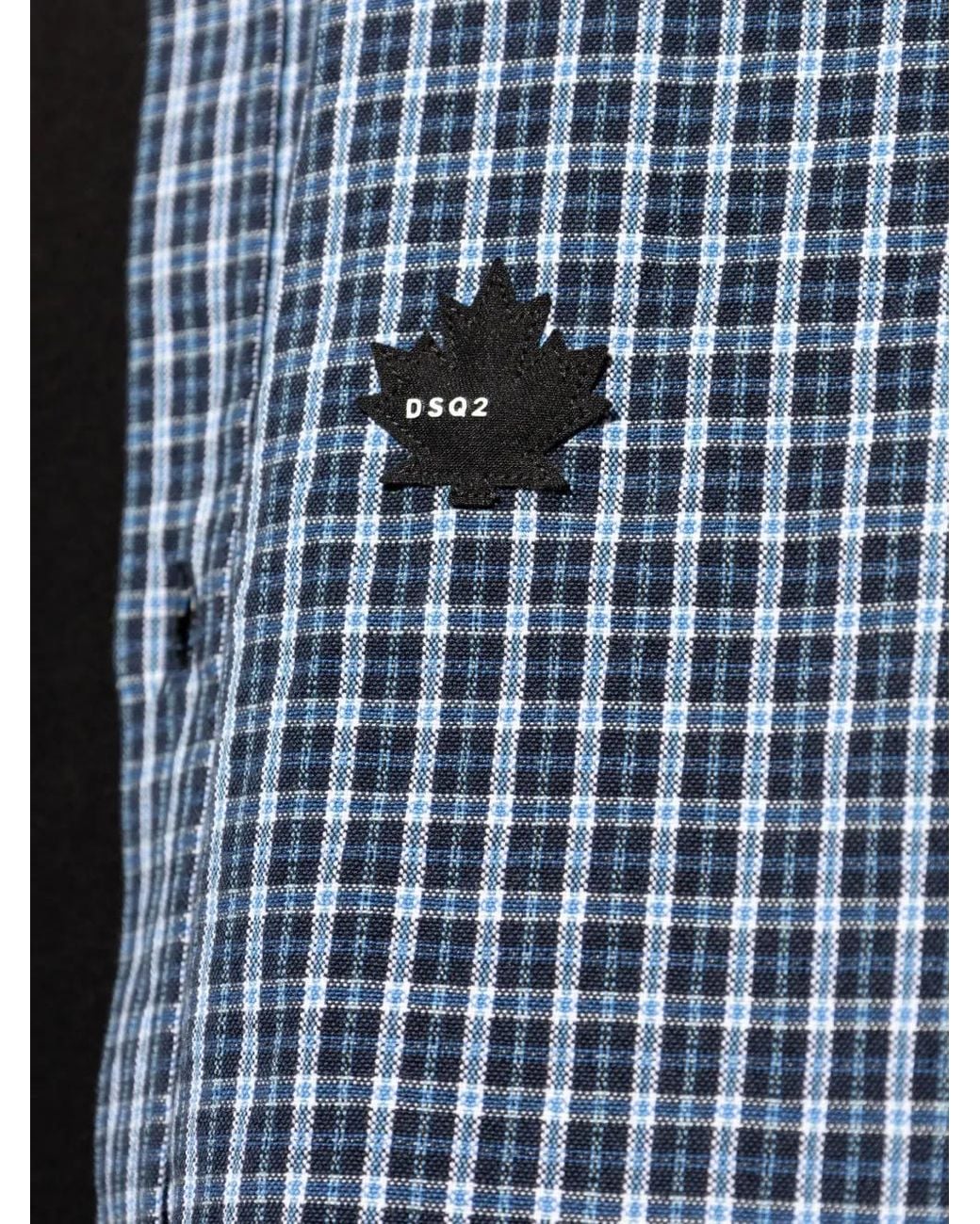 DSquared² Blue Logo-Patch Plaid Cotton Shirt for men