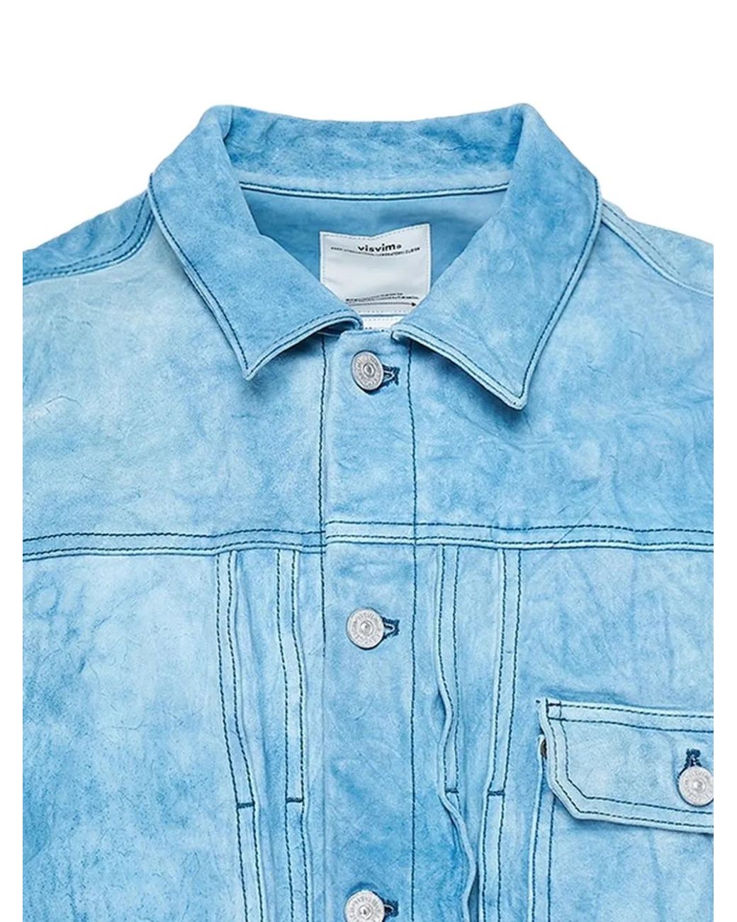 Visvim Blue Pleated Leather Jacket for men